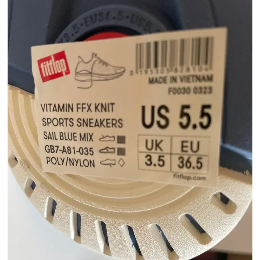 Fitflop Womens Vitamin FFX Sail Blue Knit Sports Sneakers Sz 5.5 Medium